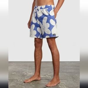 RVCA Blue Floral Elder Elastic Volley Swim Biard Shorts